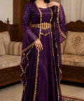 Turkish Sequin Kaftan in Burgundy with gold coin trim