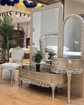 Luxury Arabian Baroque vanity dresser with tri-mirror and upholstered chair