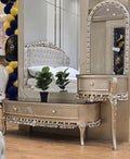 Luxury silver baroque tufted bench with carved gold base
