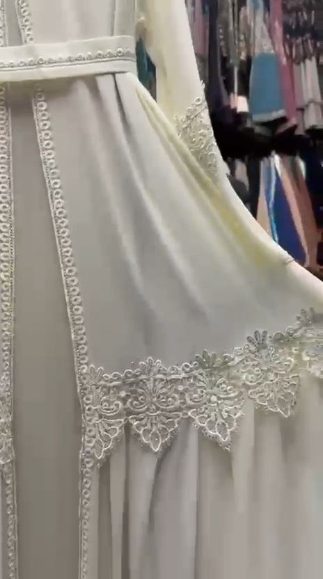 Women's mint green chiffon abaya set front view