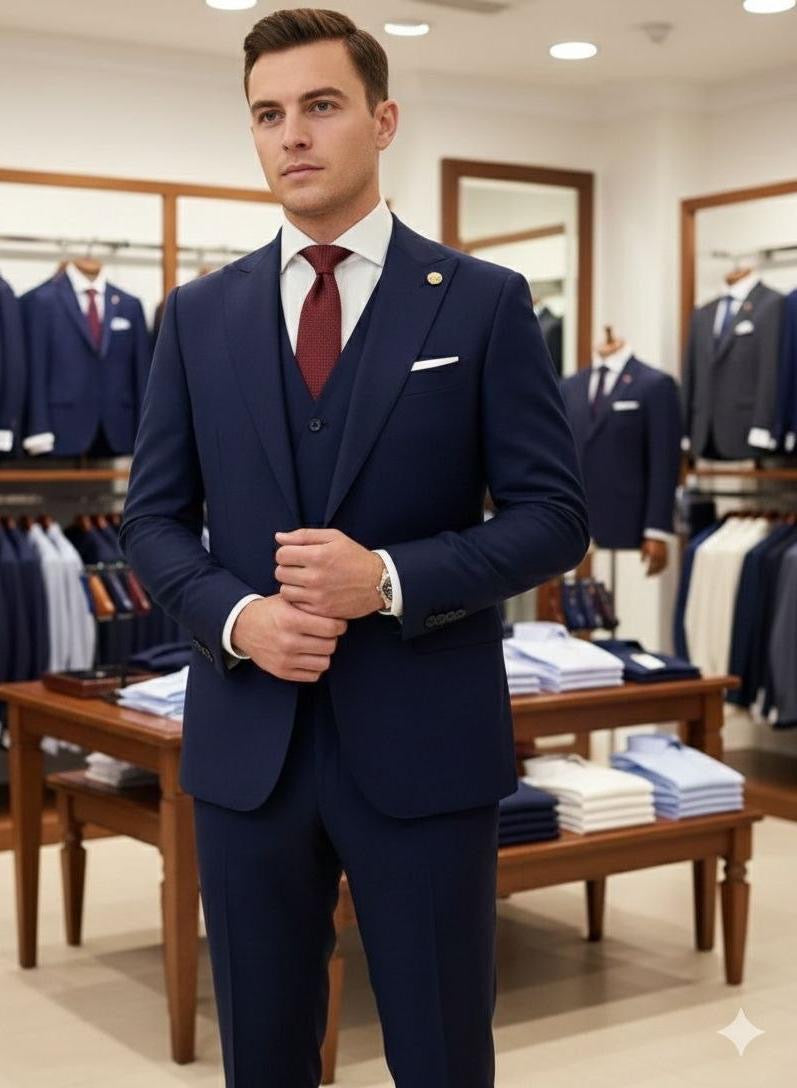 Men's 3-piece black wool suit - walking view