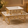 Luxury silver hammered oval serving tray with gold rim and butterfly dome cloche