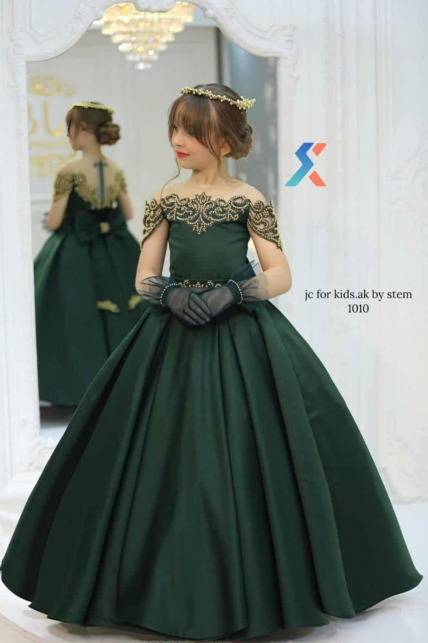 Girls burgundy wine luxury ball gown front view