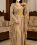 Turkish Sequin Kaftan in Olive Gold with gold coin trim