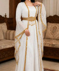 Turkish Sequin Kaftan in Purple with gold coin trim