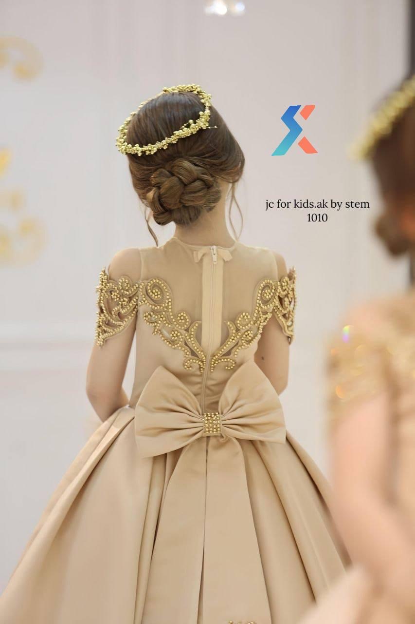 Girls champagne gold luxury ball gown detail view