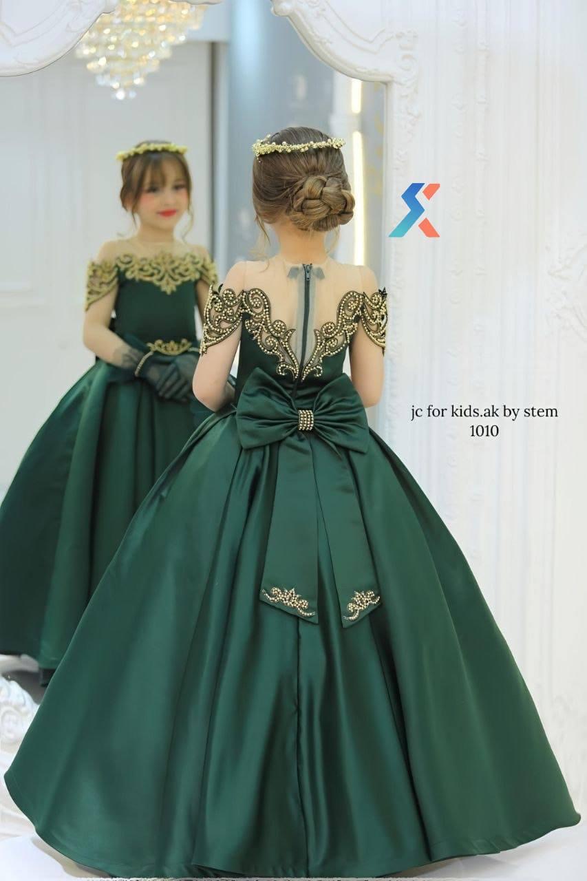Girls emerald green luxury ball gown front view