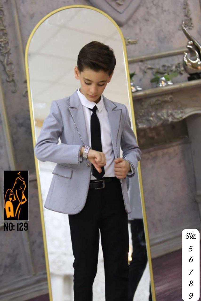 Boys burgundy red rhinestone trim suit - No. 129