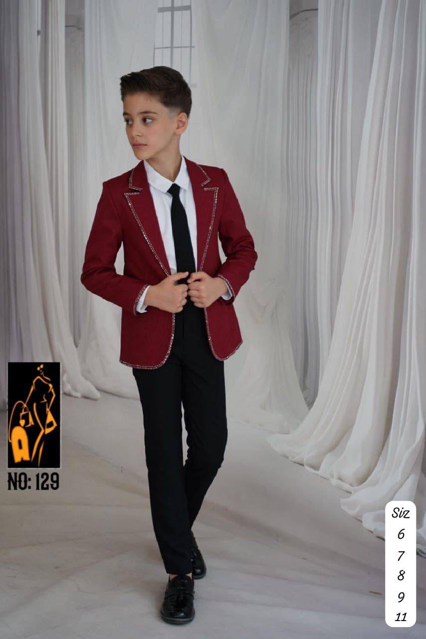 Boys steel blue 3-piece suit with bow tie
