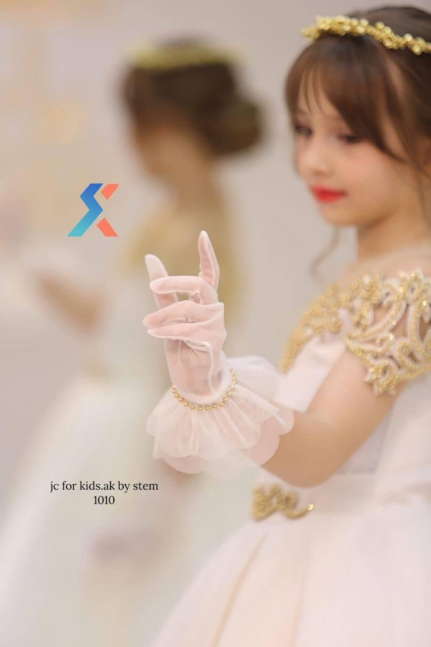 Girls champagne gold luxury ball gown back view with bow