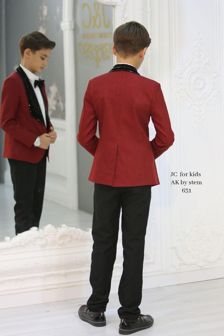 Boys silver grey suit with black sequin lapel - mirror view