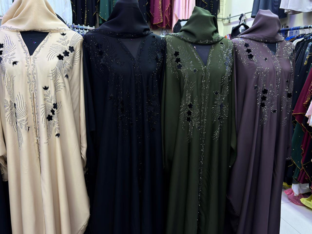 Women's Rhinestone Embroidered Emirati Abaya - Multiple Colors