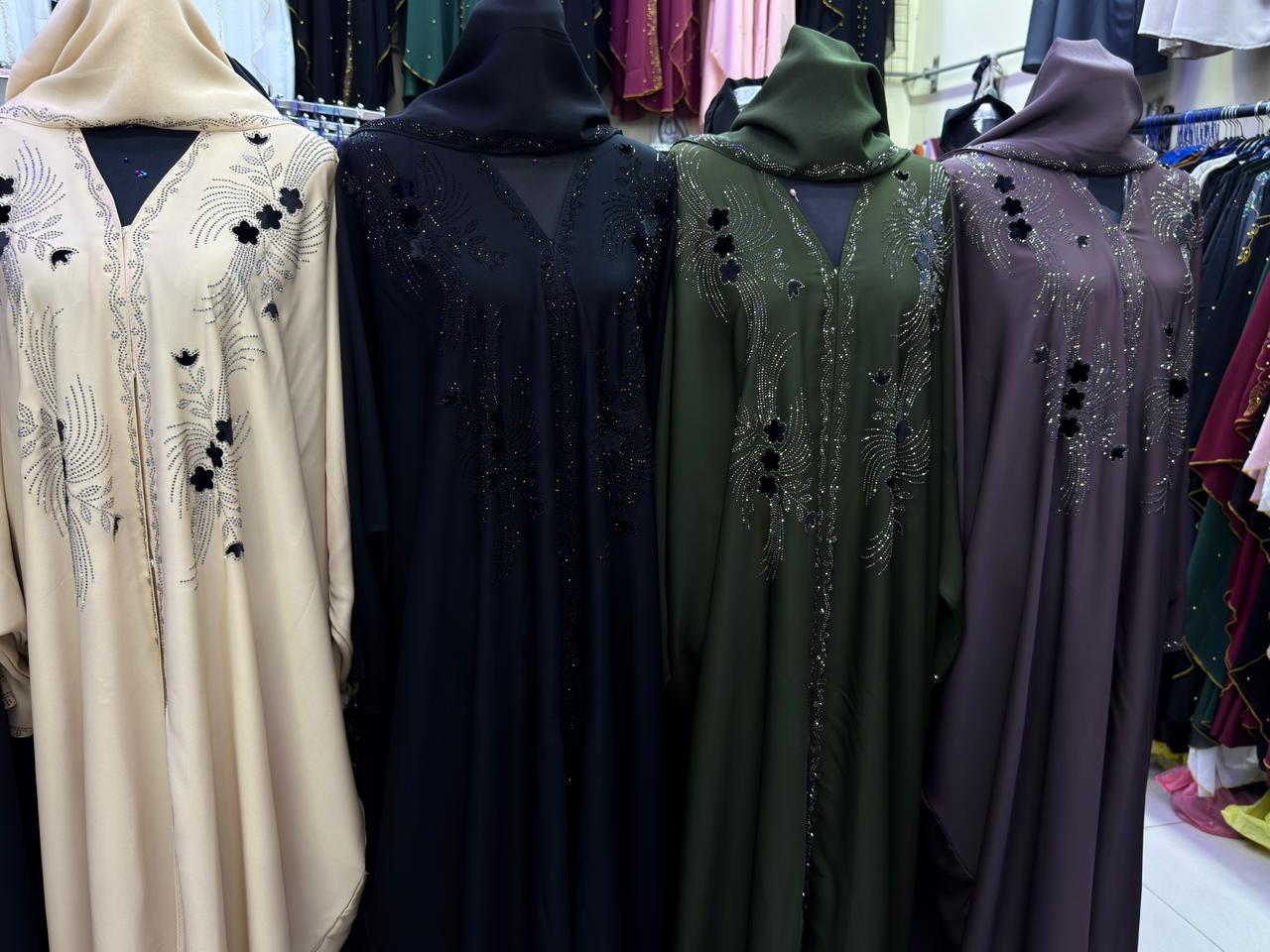 Women's Rhinestone Embroidered Emirati Abaya - Multiple Colors