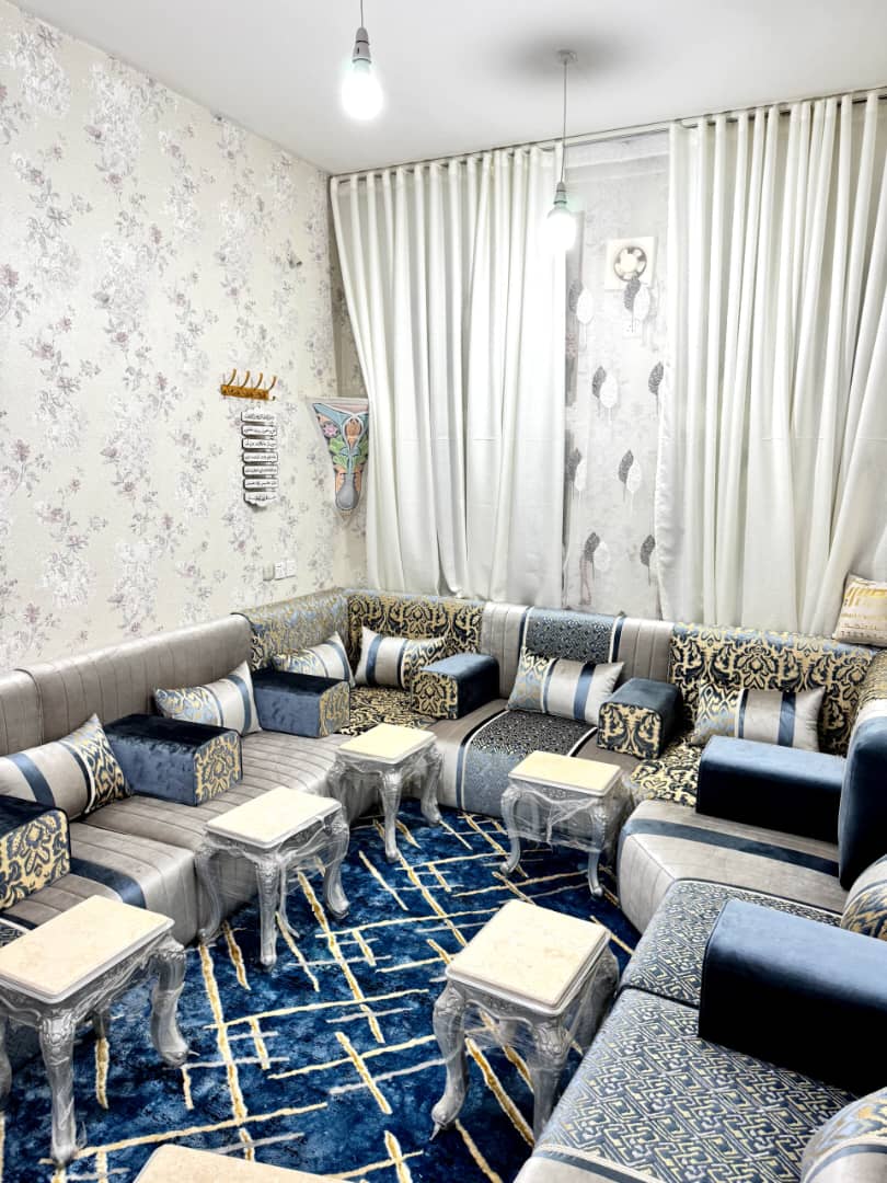 Luxury Silver & Navy Arabic Majlis Sofa Set