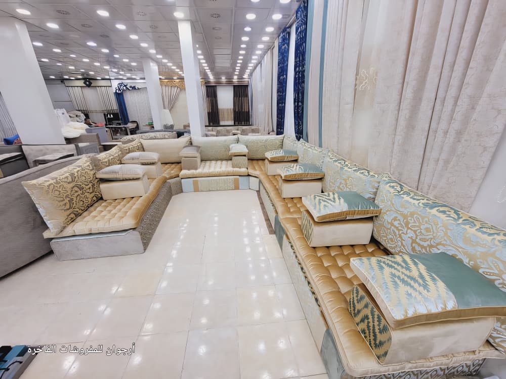 Luxury Silver Teal Jacquard Arabic Majlis Set