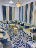 Luxury Champagne Gold Tufted Arabic Majlis Set with Designer Ceiling