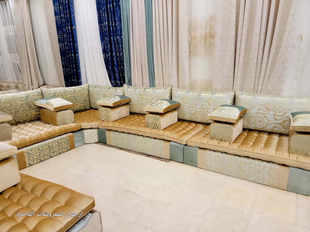 Luxury Taupe & Gold Velvet Arabic Majlis Set