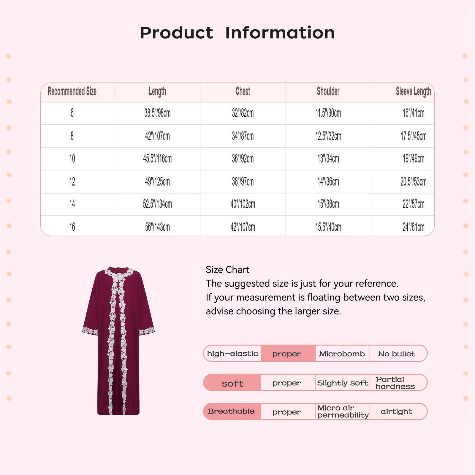 Girls' Embroidered Kaftan Dress