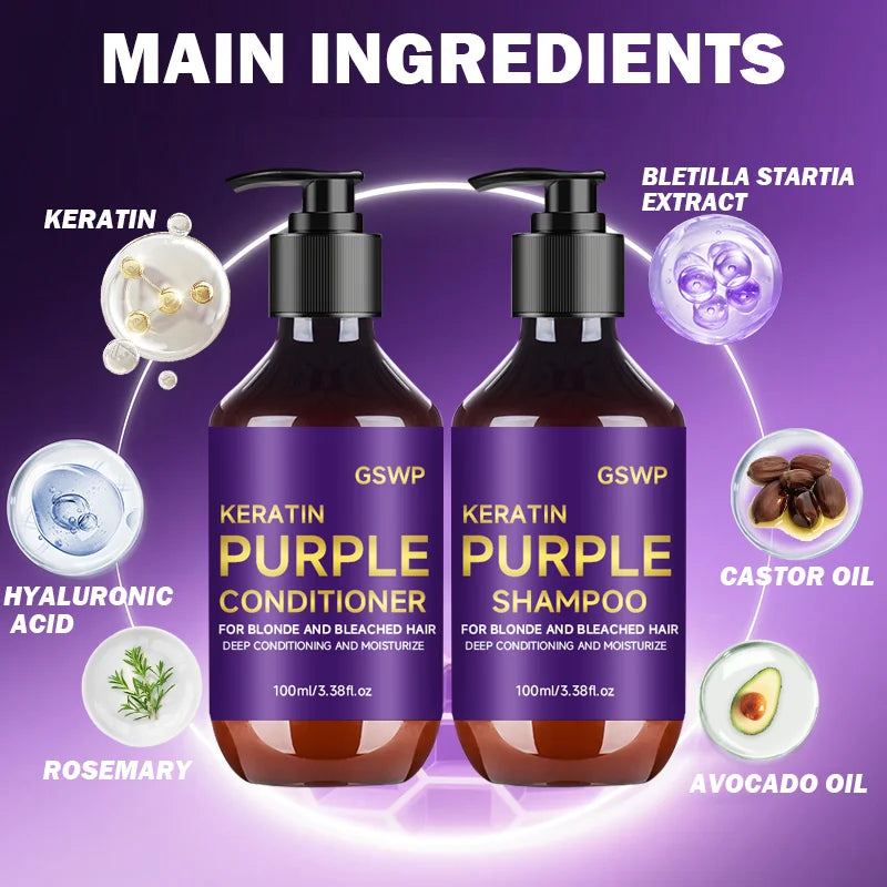 GSWP Purple Shampoo and Conditioner Set Cleanses and Deeply Moisturizes Hair, Suitable for Blonde, Gray, and Silver Hair.200g