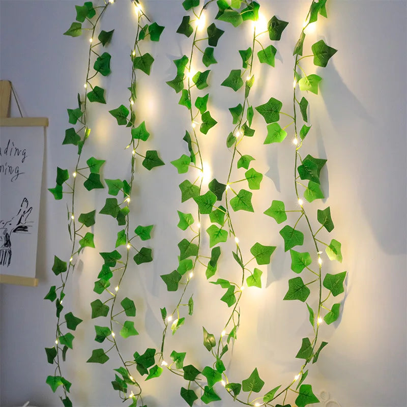 2M Green Leaf String Lights Artificial Ivy Vine Fairy Light Wedding Party Supplies Decoration Home Room Decor Wall Plant Wreath