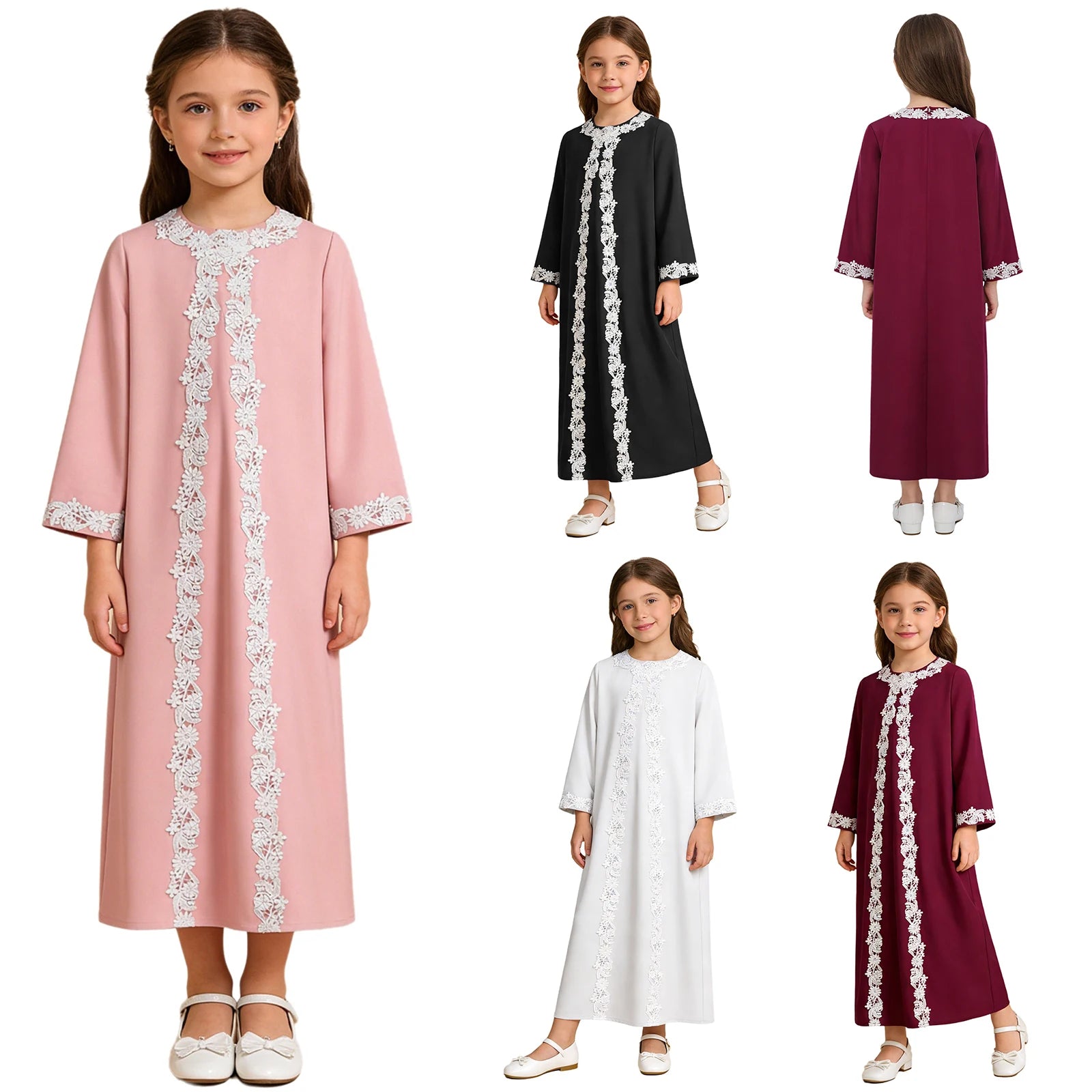 Girls' Embroidered Kaftan Dress