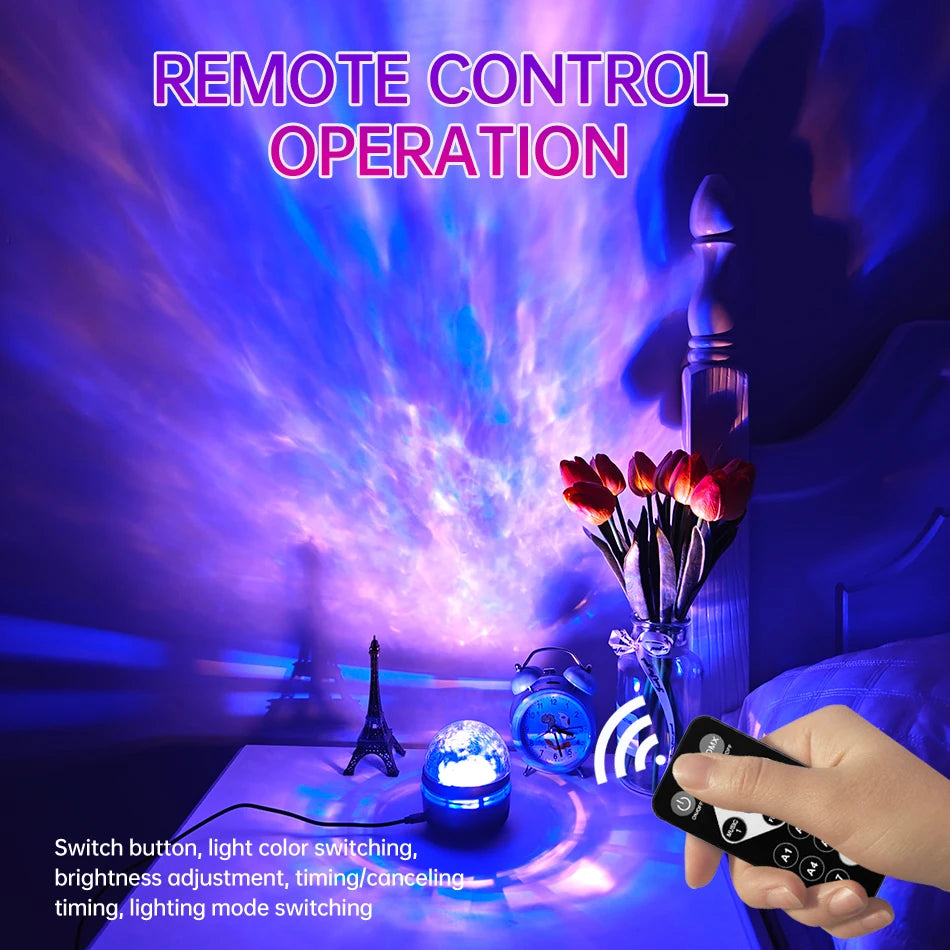 أضواء الليل LED Galaxy Projector التحكم عن بعد 5V USB قابلة للشحن مصباح السماء المرصعة بالنجوم DMX الصوت النشط 7 أوضاع لتزيين غرفة الأطفال