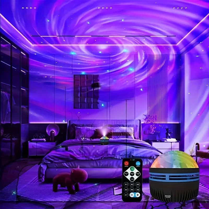 أضواء الليل LED Galaxy Projector التحكم عن بعد 5V USB قابلة للشحن مصباح السماء المرصعة بالنجوم DMX الصوت النشط 7 أوضاع لتزيين غرفة الأطفال