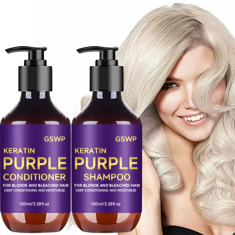 GSWP Purple Shampoo and Conditioner Set Cleanses and Deeply Moisturizes Hair, Suitable for Blonde, Gray, and Silver Hair.200g