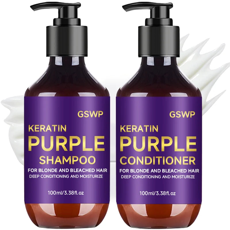 GSWP Purple Shampoo and Conditioner Set Cleanses and Deeply Moisturizes Hair, Suitable for Blonde, Gray, and Silver Hair.200g