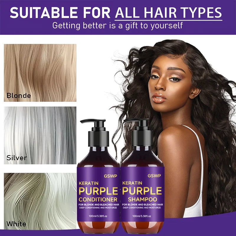 GSWP Purple Shampoo and Conditioner Set Cleanses and Deeply Moisturizes Hair, Suitable for Blonde, Gray, and Silver Hair.200g