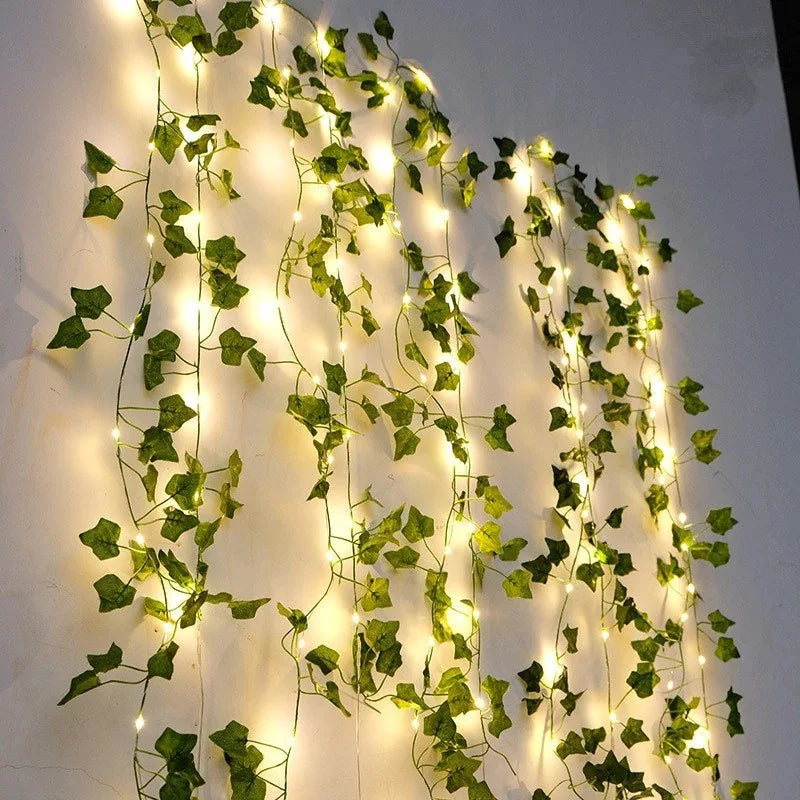 2M Green Leaf String Lights Artificial Ivy Vine Fairy Light Wedding Party Supplies Decoration Home Room Decor Wall Plant Wreath