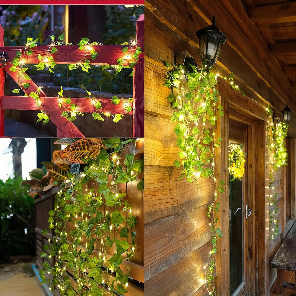 2M Green Leaf String Lights Artificial Ivy Vine Fairy Light Wedding Party Supplies Decoration Home Room Decor Wall Plant Wreath