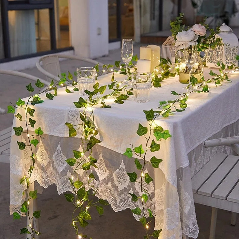 2M Green Leaf String Lights Artificial Ivy Vine Fairy Light Wedding Party Supplies Decoration Home Room Decor Wall Plant Wreath