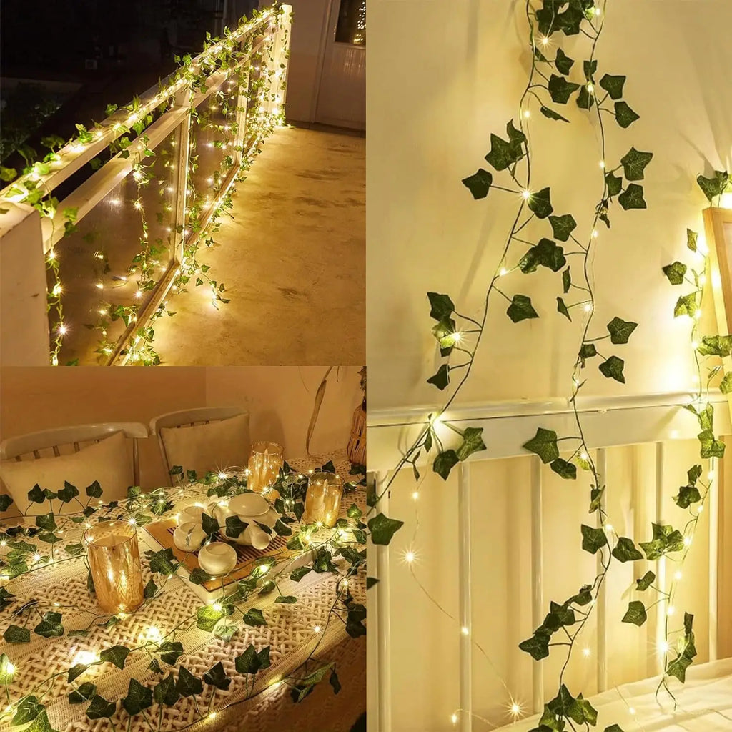 2M Green Leaf String Lights Artificial Ivy Vine Fairy Light Wedding Party Supplies Decoration Home Room Decor Wall Plant Wreath