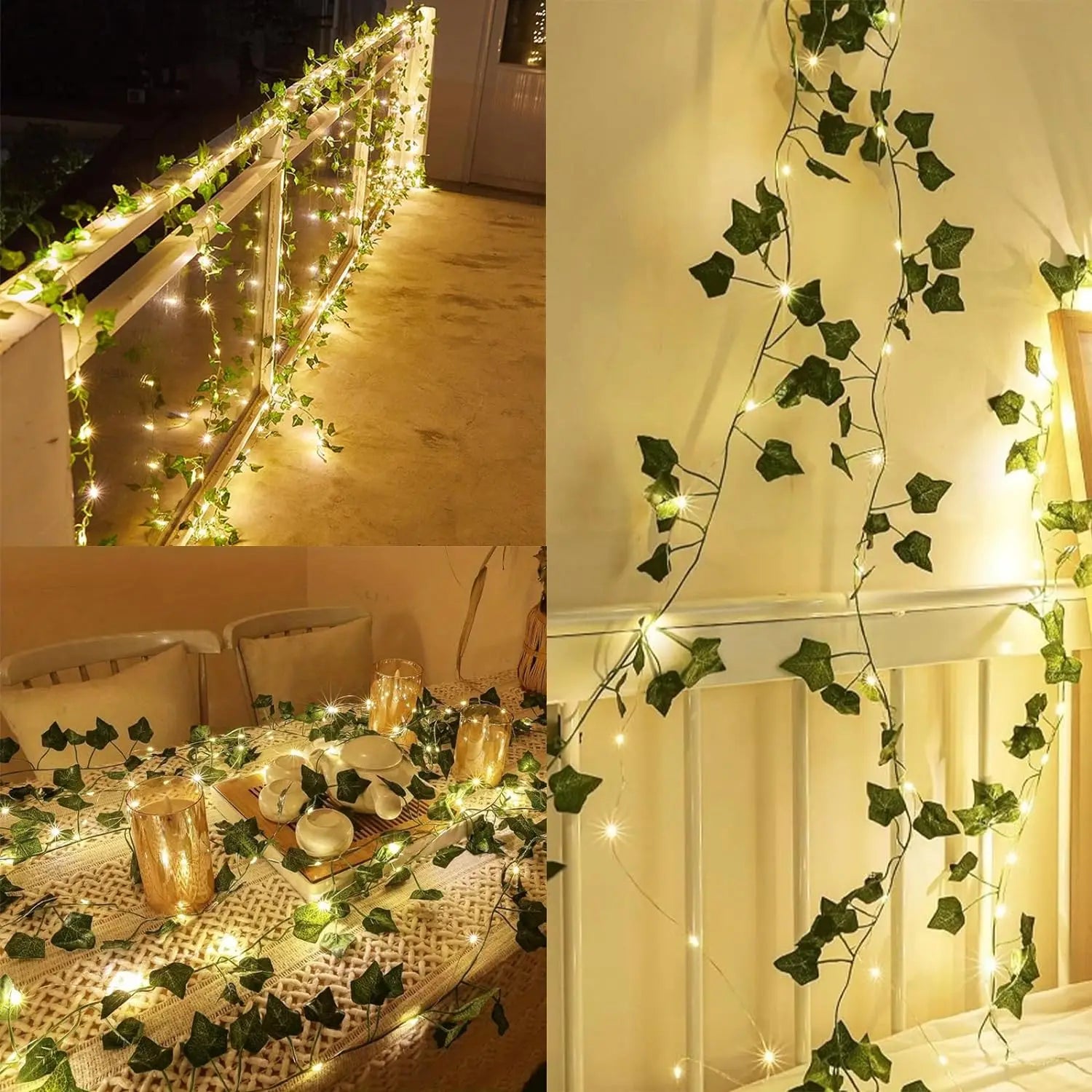 2M Green Leaf String Lights Artificial Ivy Vine Fairy Light Wedding Party Supplies Decoration Home Room Decor Wall Plant Wreath