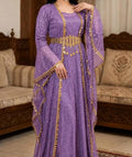 Turkish Sequin Kaftan in Lavender with gold coin trim