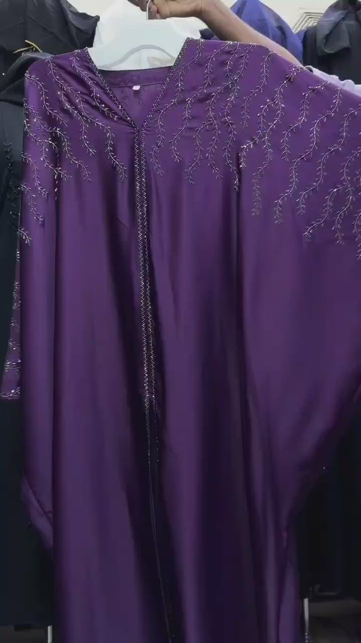 Women's Royal Purple Willow Embroidered Emirati Abaya | عبايا إماراتية بنفسجية مطرزة