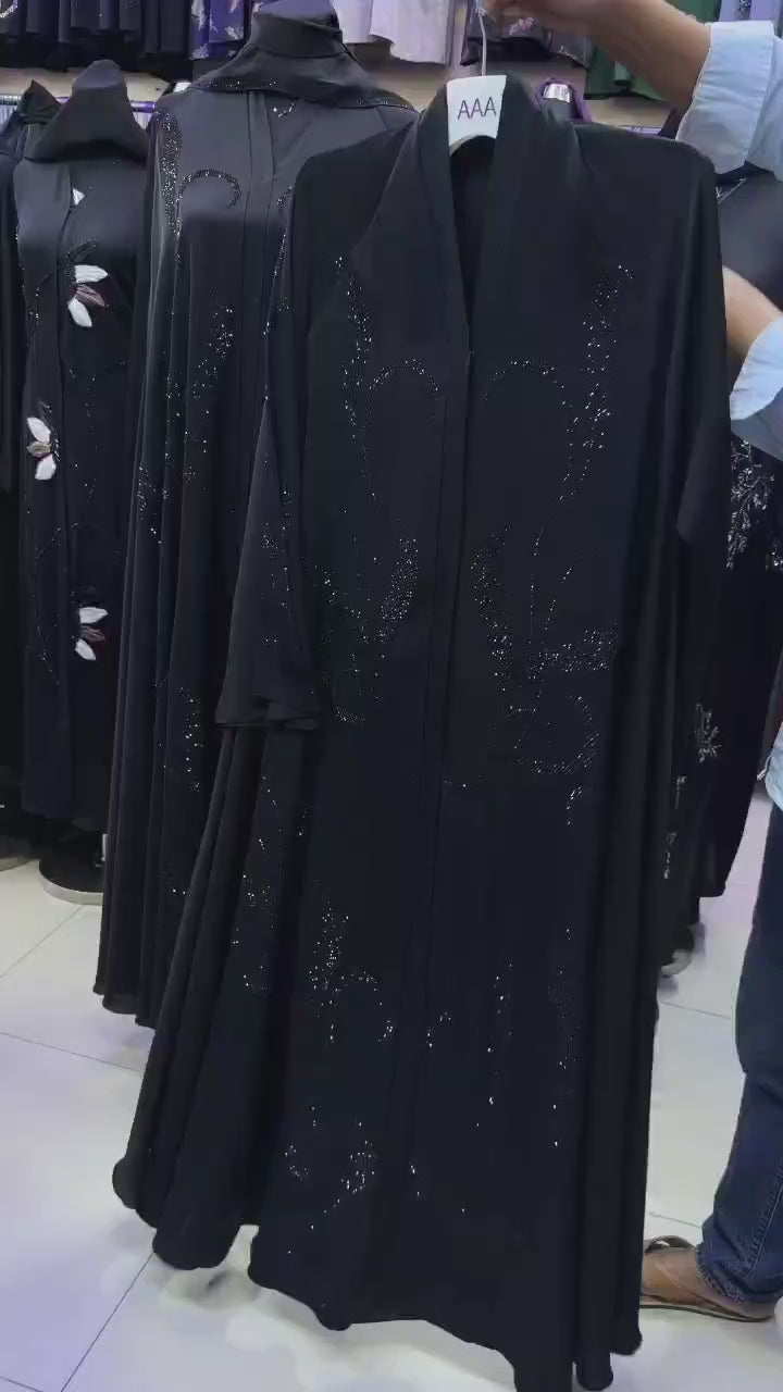 Women's Rhinestone Embroidered Emirati Abaya | عباية إماراتية مطرزة بالكريستال