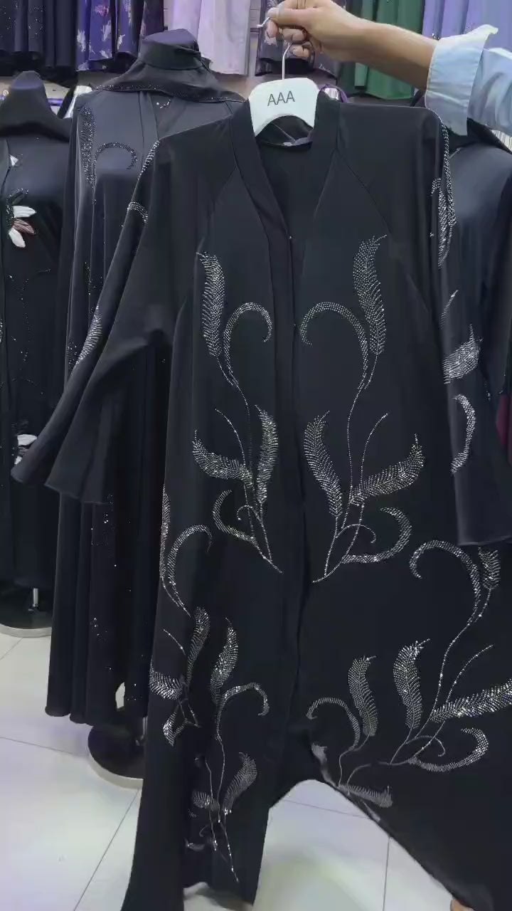Women's Rhinestone Embroidered Emirati Abaya | عباية إماراتية مطرزة بالكريستال