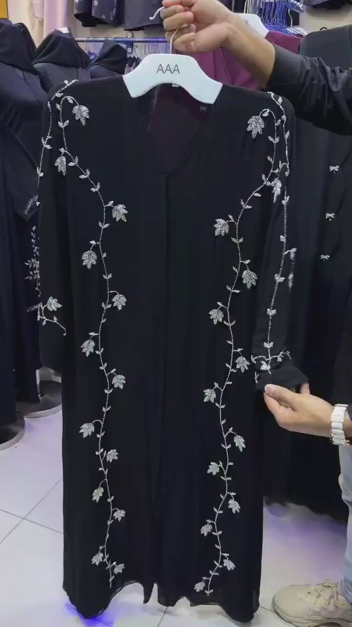 Women's Rhinestone Embroidered Emirati Abaya | عباية إماراتية مطرزة بالكريستال